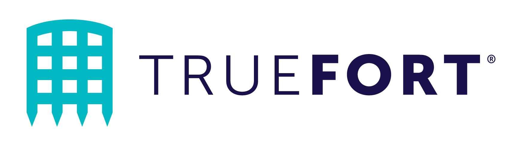TrueFort deep violet horizontal logo with turquoise emblem
